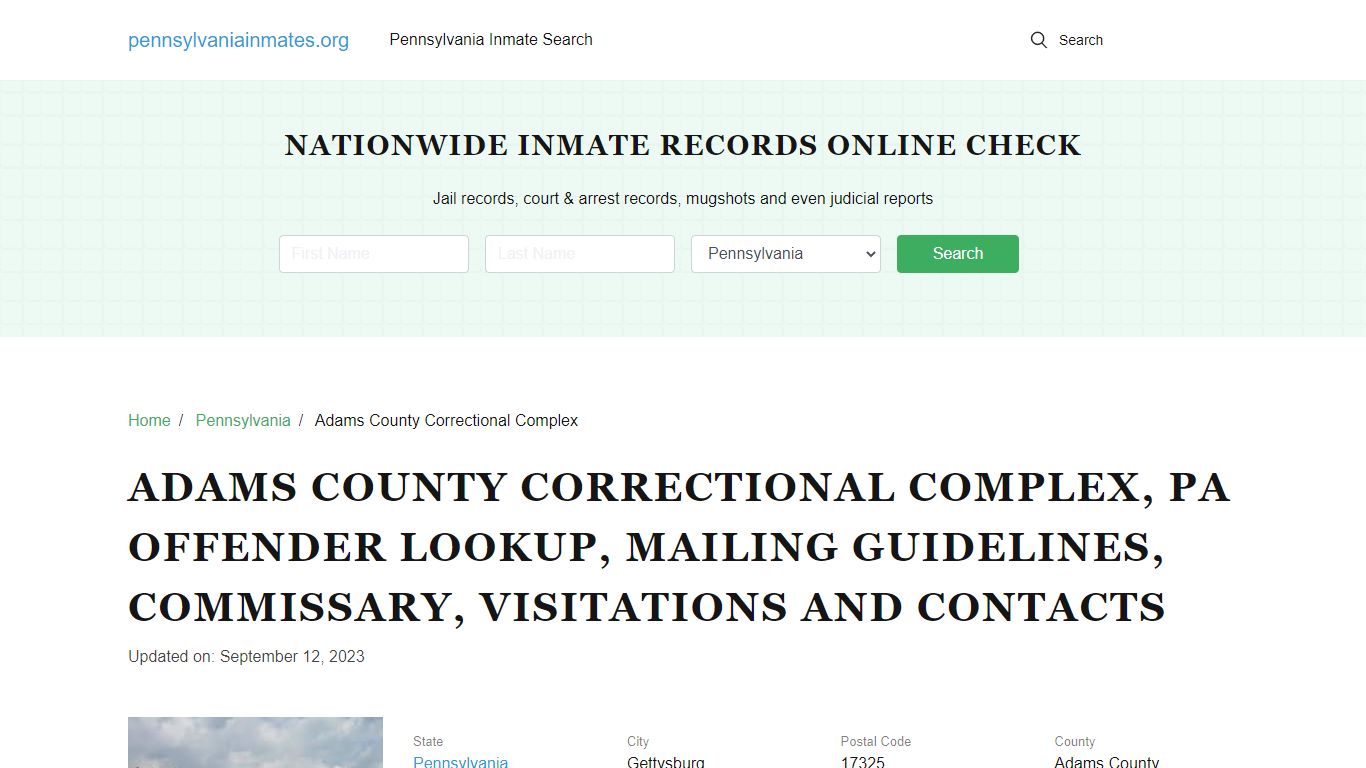 Adams County Correctional Complex, PA: Inmate Search Options ...